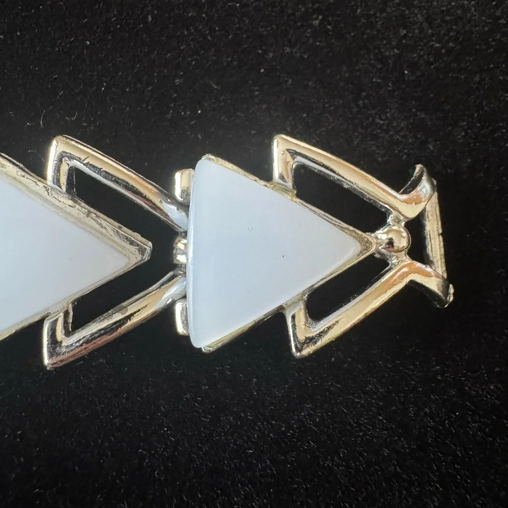 Vintage Pale Blue Thermoset Lucite & Silvertone Geometric Bracelet